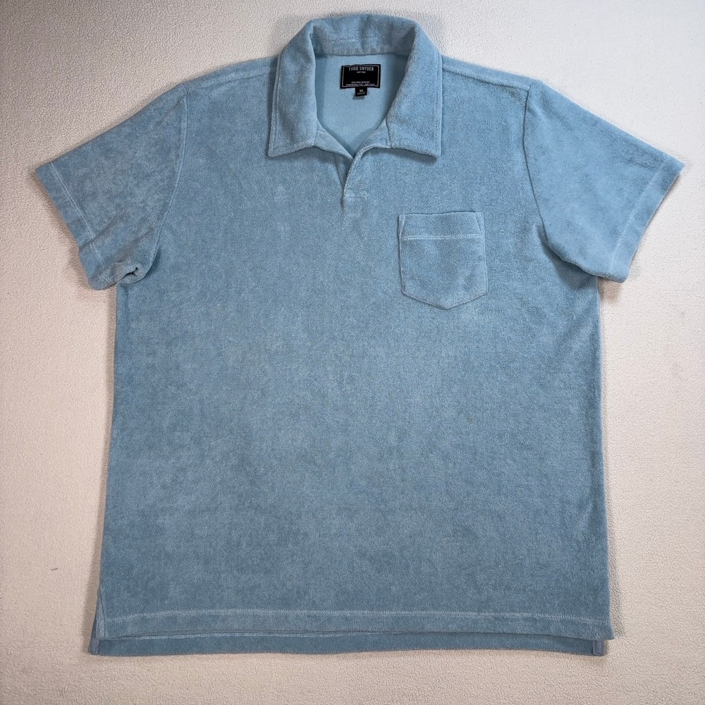 Todd Snyder Montauk Polo‎ Men's XL Blue Terry Cloth Johnny Collar Resort *STAIN*